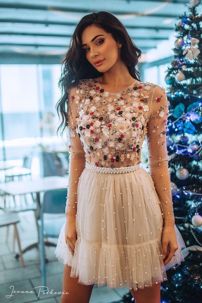 JASMINE NUDE FLOUNCE DRESS