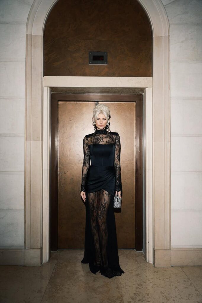 Gala black satin mini corset dress